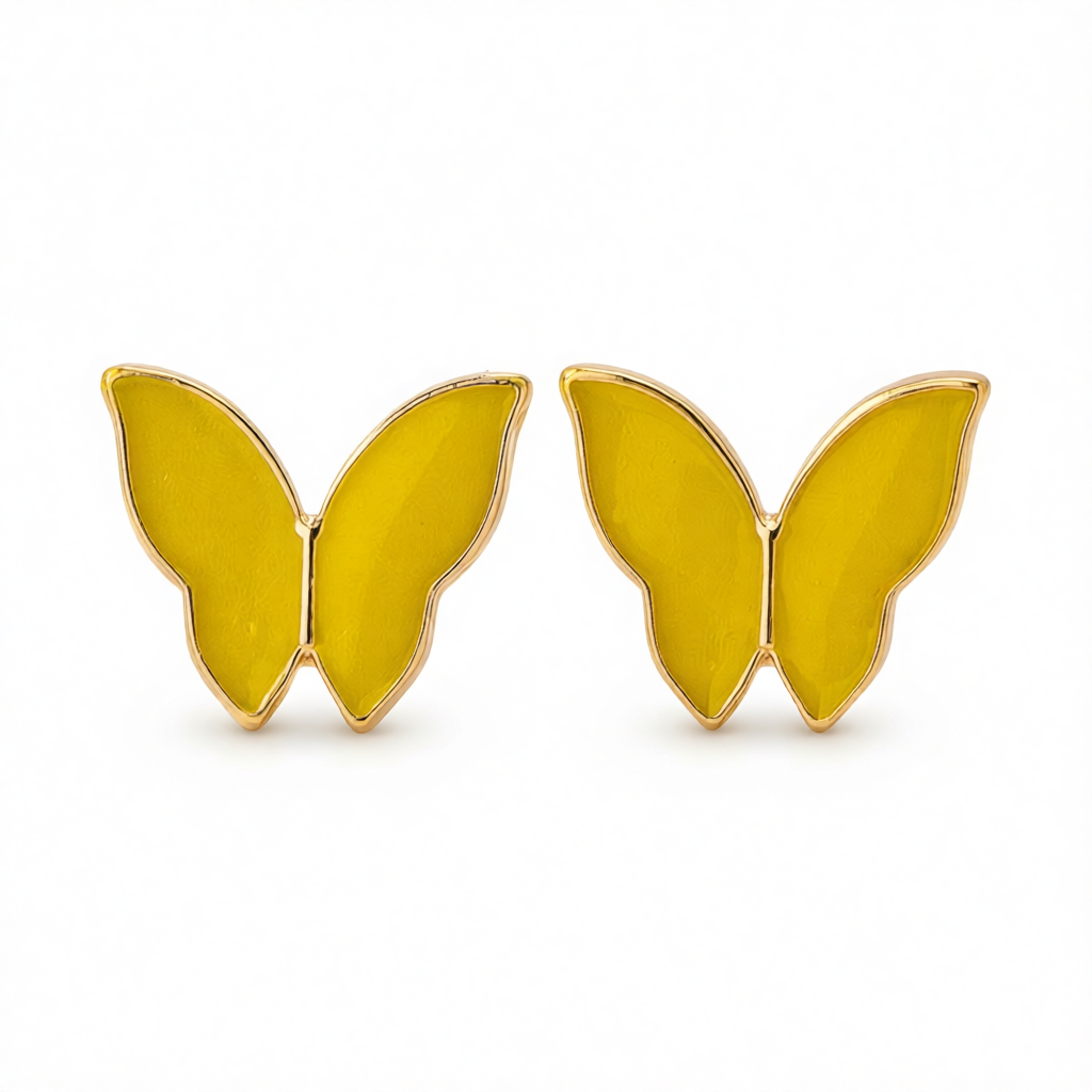 Yellow Enamel & 18K Gold-Plated Butterfly Stud Earrings