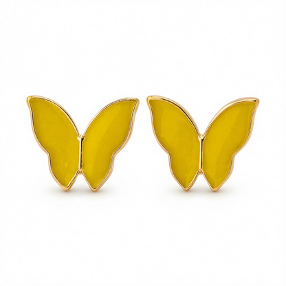 Yellow Enamel & 18K Gold-Plated Butterfly Stud Earrings