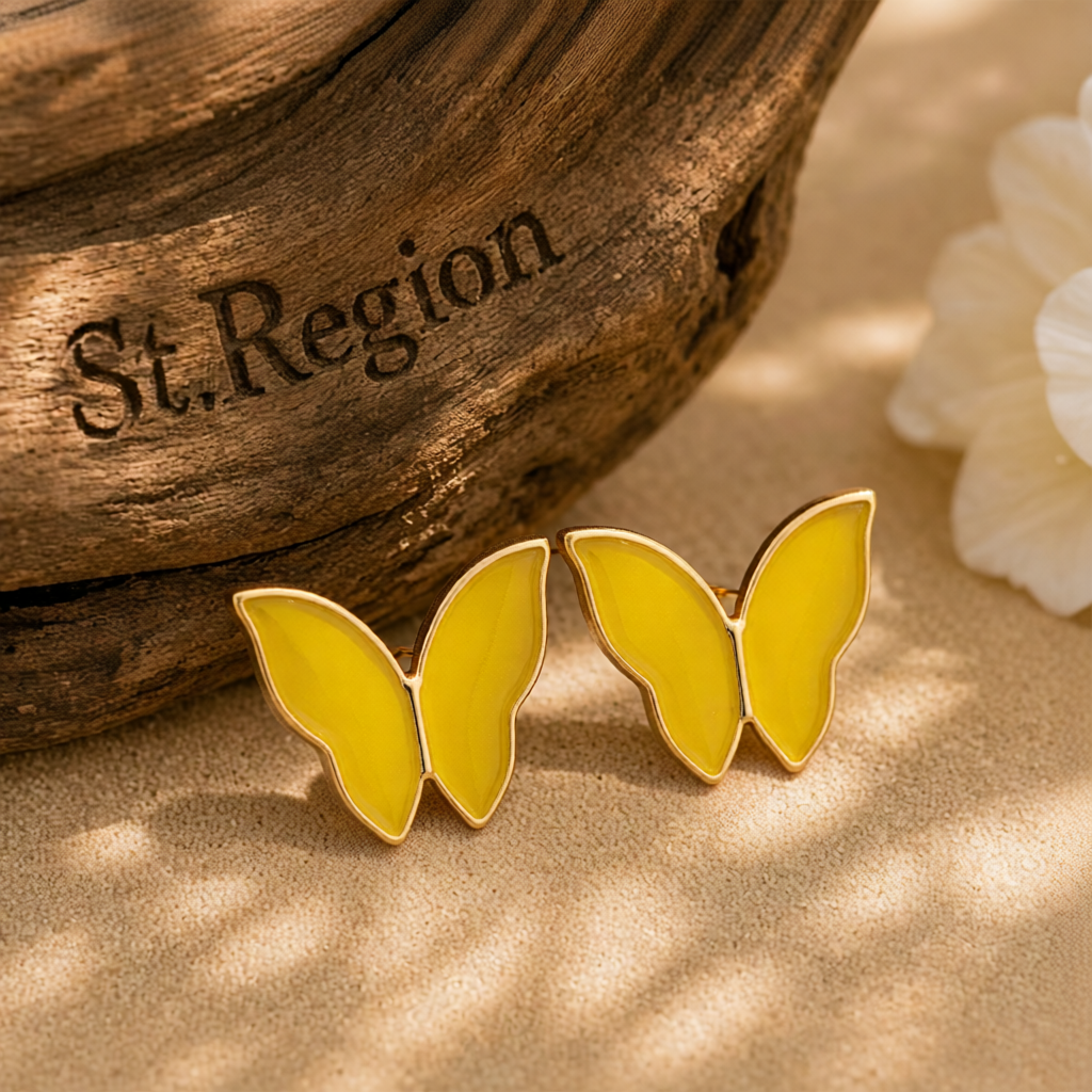 Yellow Enamel & 18K Gold-Plated Butterfly Stud Earrings
