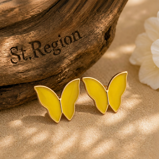 Yellow Enamel & 18K Gold-Plated Butterfly Stud Earrings