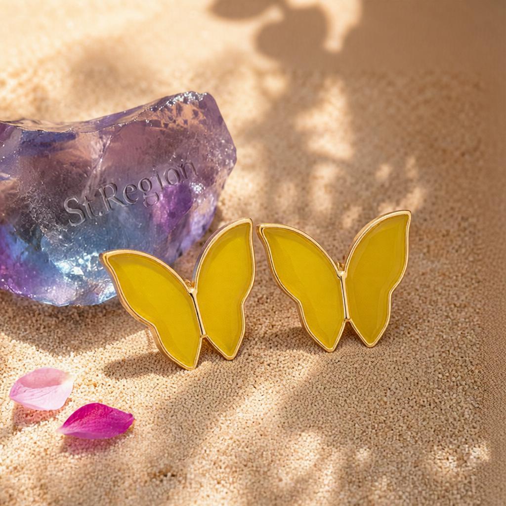 Yellow Enamel & 18K Gold-Plated Butterfly Stud Earrings