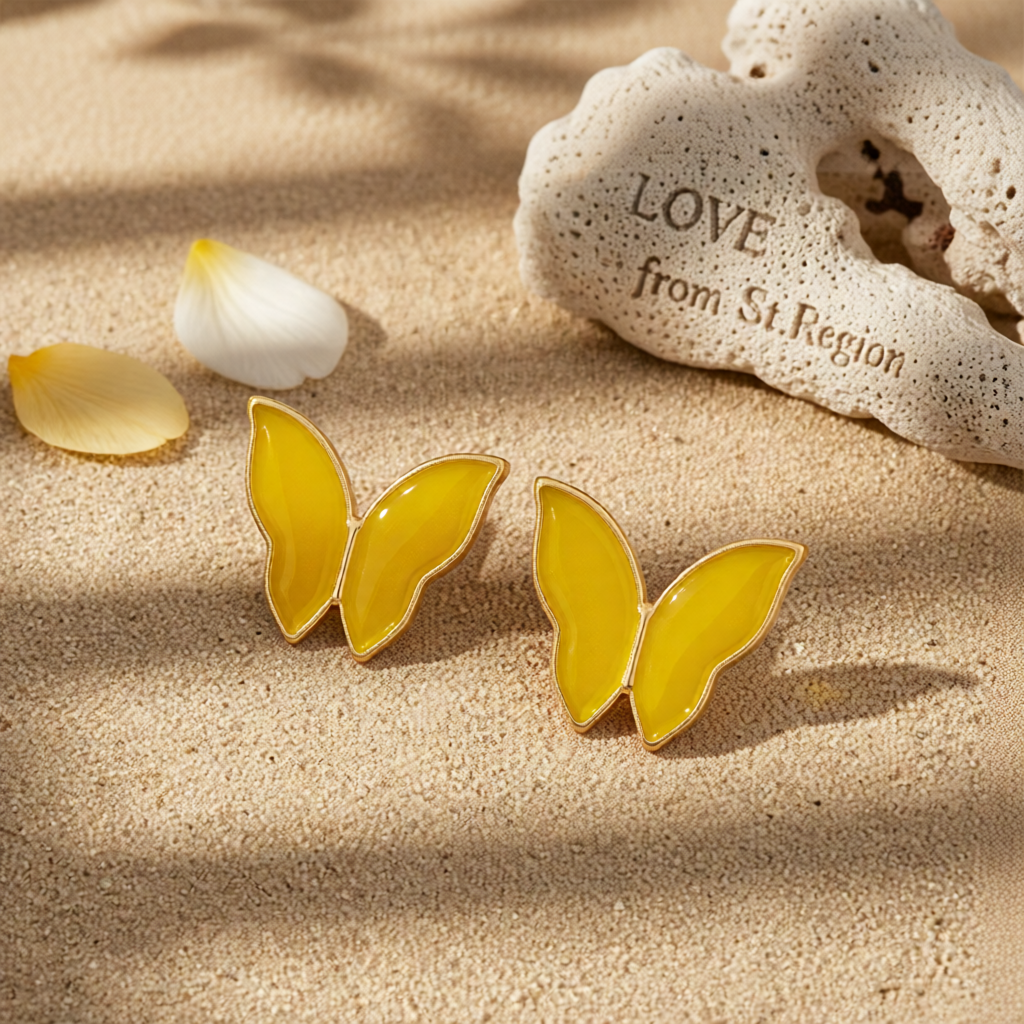 Yellow Enamel & 18K Gold-Plated Butterfly Stud Earrings