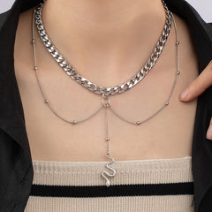 Silver-Plated Snake Layered Pendant Necklace