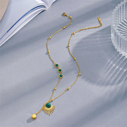 Malachite and 18K Gold-Plated Sun Pendant Necklace, gold pendant necklace for women, elegant gift for her, detail close-up