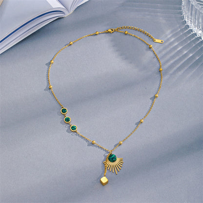 Malachite and 18K Gold-Plated Sun Pendant Necklace, gold pendant necklace for women, elegant gift for her, lifestyle look