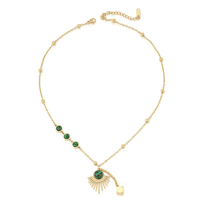 Malachite and 18K Gold-Plated Sun Pendant Necklace, gold pendant necklace for women, elegant gift for her, side view