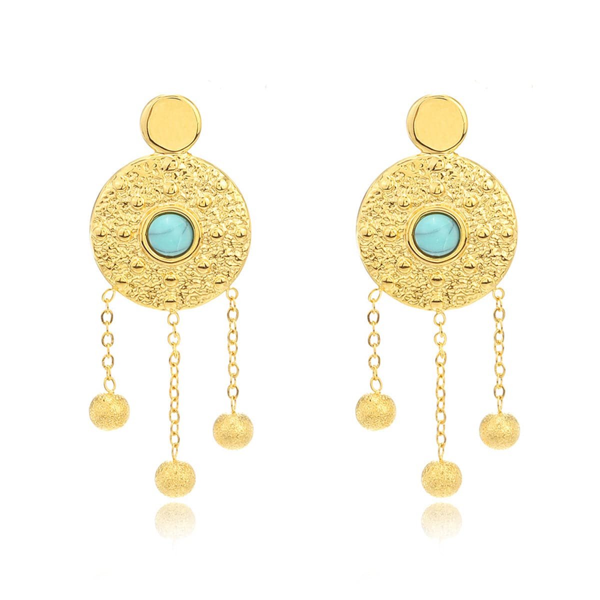 Turquoise and 18K Gold-Plated Medallion Drop Earrings, gold drop earrings for women, elegant gift for her, side view