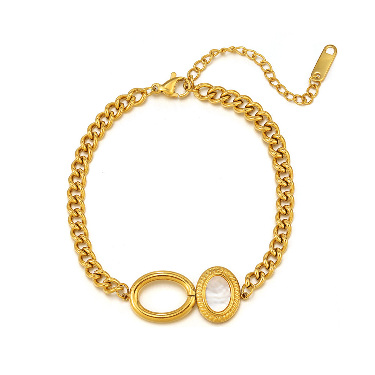 Shell and 18K Gold-Plated Oval Charm Bracelet, gold bracelet for women, elegant gift for her, side view