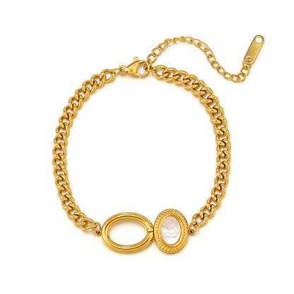 Shell and 18K Gold-Plated Oval Charm Bracelet, gold bracelet for women, elegant gift for her, side view