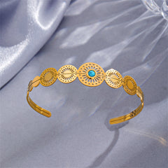 Turquoise & 18K Gold-Plated Floral Plate Cuff