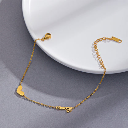 18K Gold-Plated Heart 'Love' Bracelet, gold bracelet for women, botanical inspired, side view