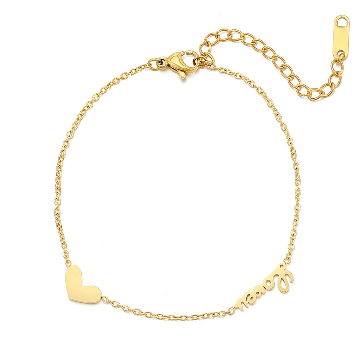 18K Gold-Plated Heart 'Love' Bracelet, gold bracelet for women, botanical inspired, front view