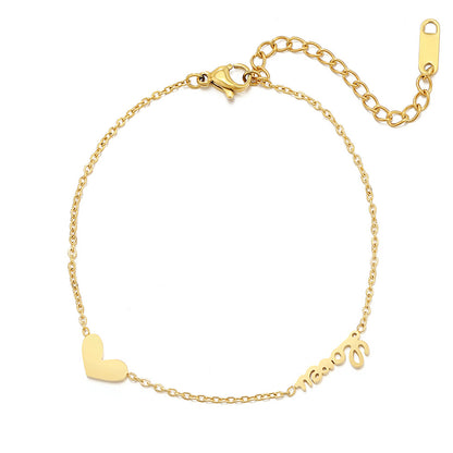 18K Gold-Plated Heart 'Love' Bracelet, gold bracelet for women, botanical inspired, front view
