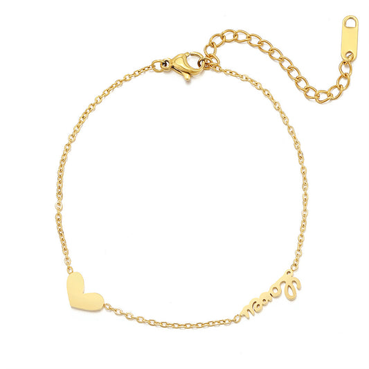18K Gold-Plated Heart 'Love' Bracelet, gold bracelet for women, botanical inspired, front view