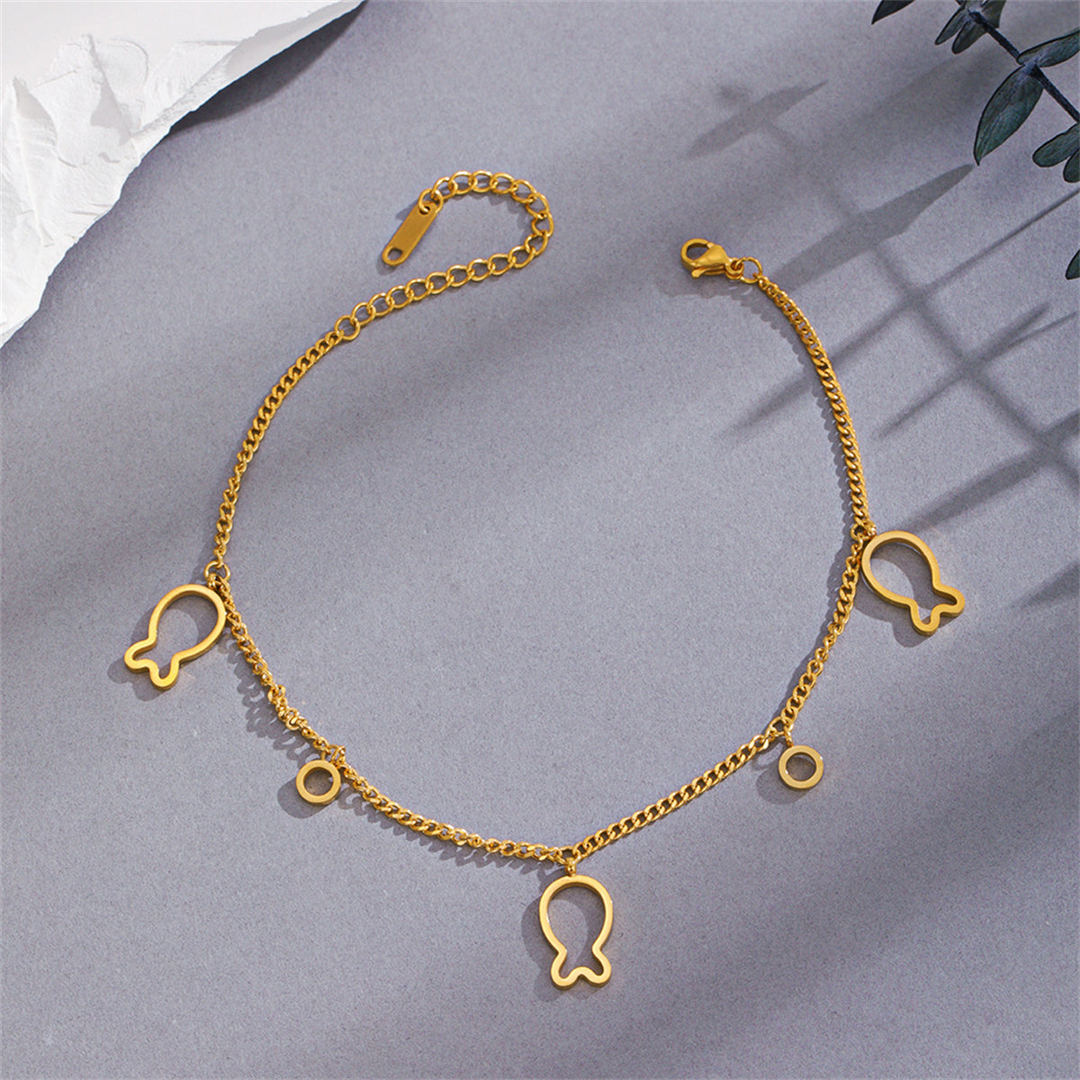 18K Gold-Plated Openwork Fish Station Anklet