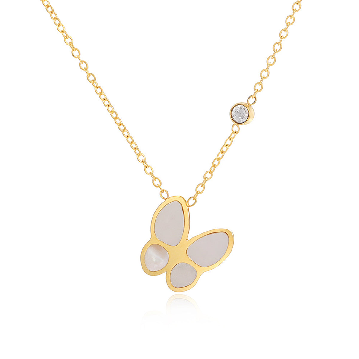 Cubic Zirconia and 18K Gold-Plated Butterfly Pendant Necklace, gold pendant necklace for women, everyday style, front view
