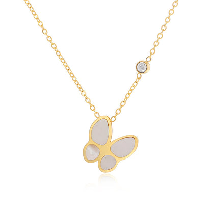 Cubic Zirconia and 18K Gold-Plated Butterfly Pendant Necklace, gold pendant necklace for women, everyday style, front view
