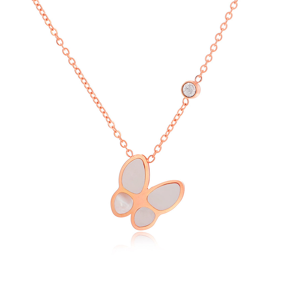 Cubic Zirconia and 18K Rose Gold-Plated Butterfly Pendant Necklace, rose gold pendant necklace for women, front view