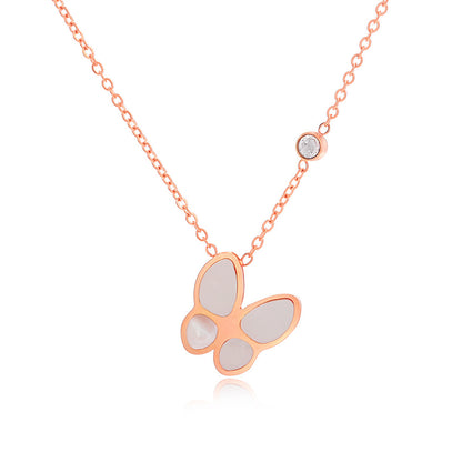 Cubic Zirconia and 18K Rose Gold-Plated Butterfly Pendant Necklace, rose gold pendant necklace for women, front view