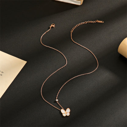 Cubic Zirconia and 18K Rose Gold-Plated Butterfly Pendant Necklace, rose gold pendant necklace for women, side view