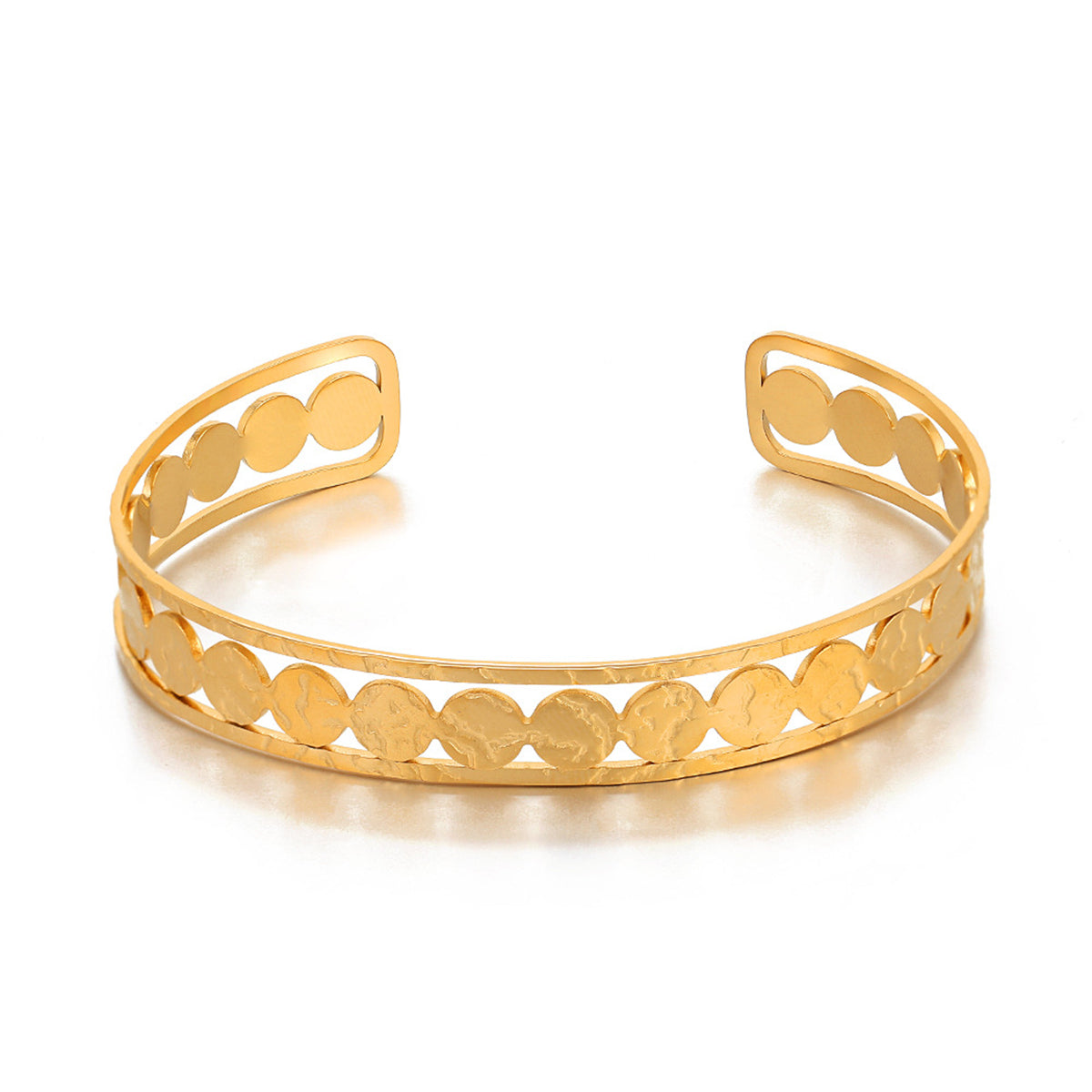 18K Gold-Plated Sequin Cuff, gold bracelet for women, botanical inspired, front view