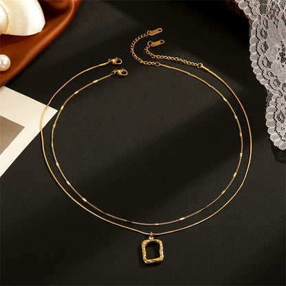 18K Gold-Plated Open Rectangle Pendant Necklace and Chain Necklace, jewelry gift sets for women, side view