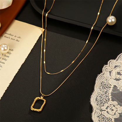 18K Gold-Plated Open Rectangle Pendant Necklace and Chain Necklace, jewelry gift sets for women, lifestyle look