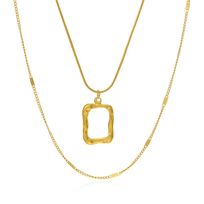 18K Gold-Plated Open Rectangle Pendant Necklace and Chain Necklace, jewelry gift sets for women, front view