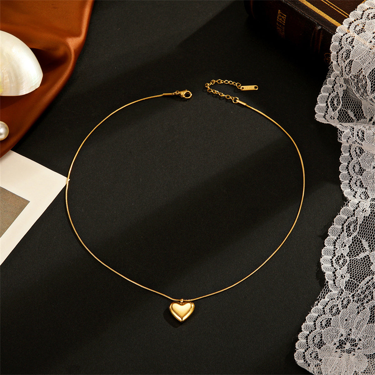 18K Gold-Plated Heart Pendant Necklace, gold pendant necklace for women, botanical inspired, lifestyle look
