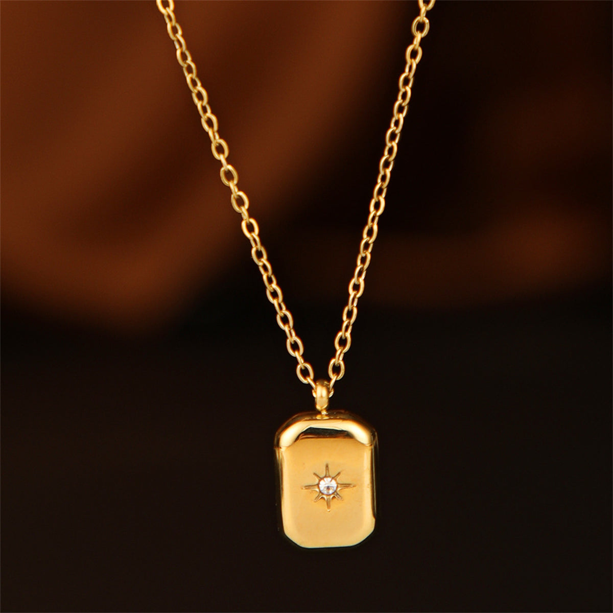 Cubic Zirconia and 18K Gold-Plated Star Card Pendant Necklace, gold pendant necklace for women, lifestyle look