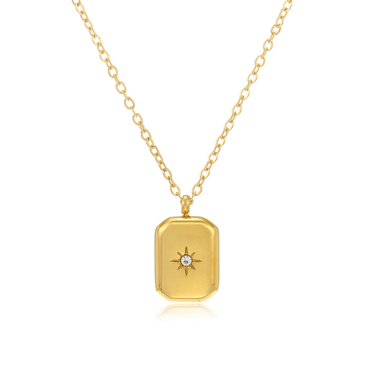 Cubic Zirconia and 18K Gold-Plated Star Card Pendant Necklace, gold pendant necklace for women, front view