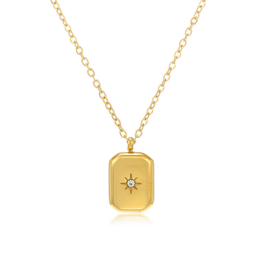 Cubic Zirconia and 18K Gold-Plated Star Card Pendant Necklace, gold pendant necklace for women, everyday style, front view