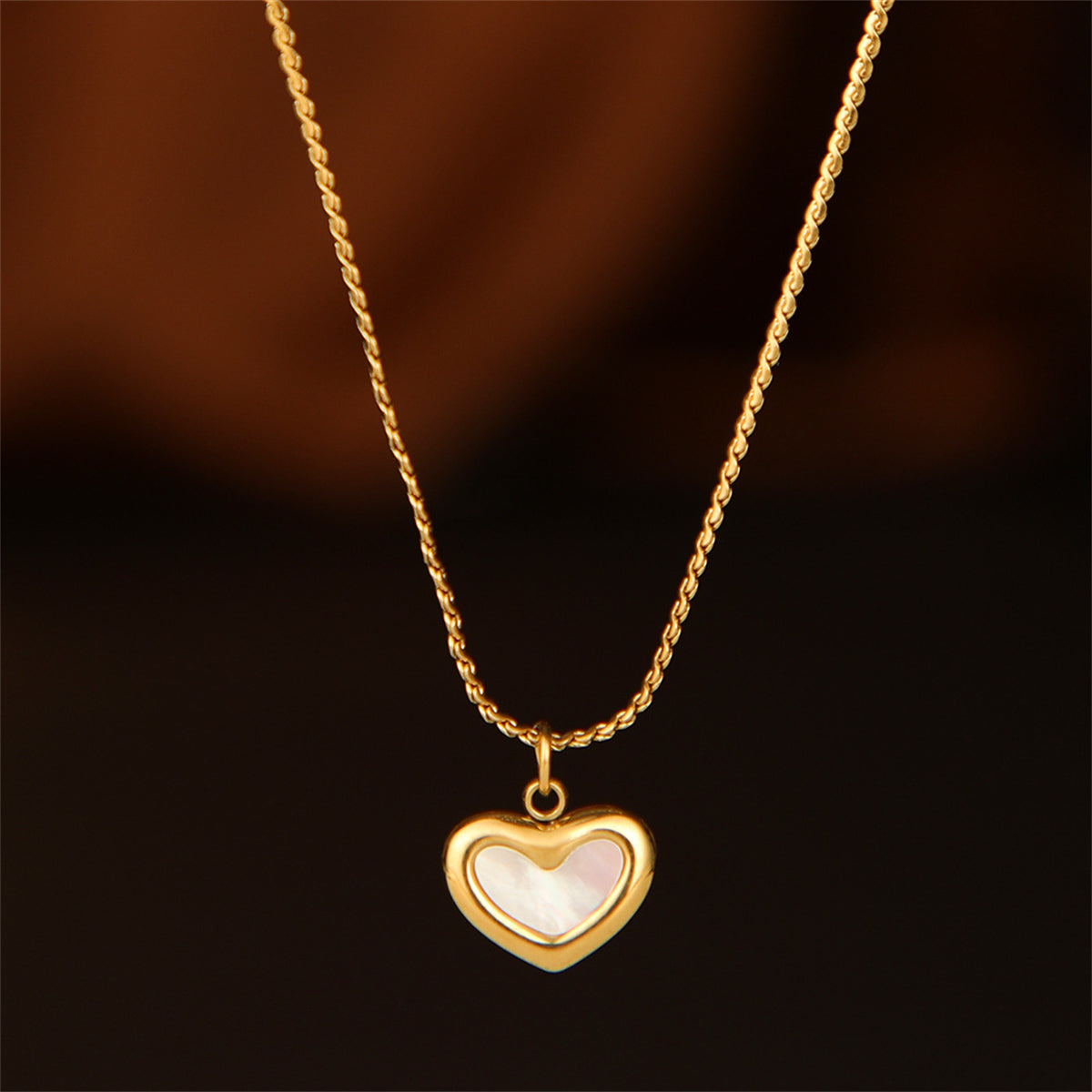 Shell and 18K Gold-Plated Heart Pendant Necklace, gold pendant necklace for women, dainty minimalist design, side view