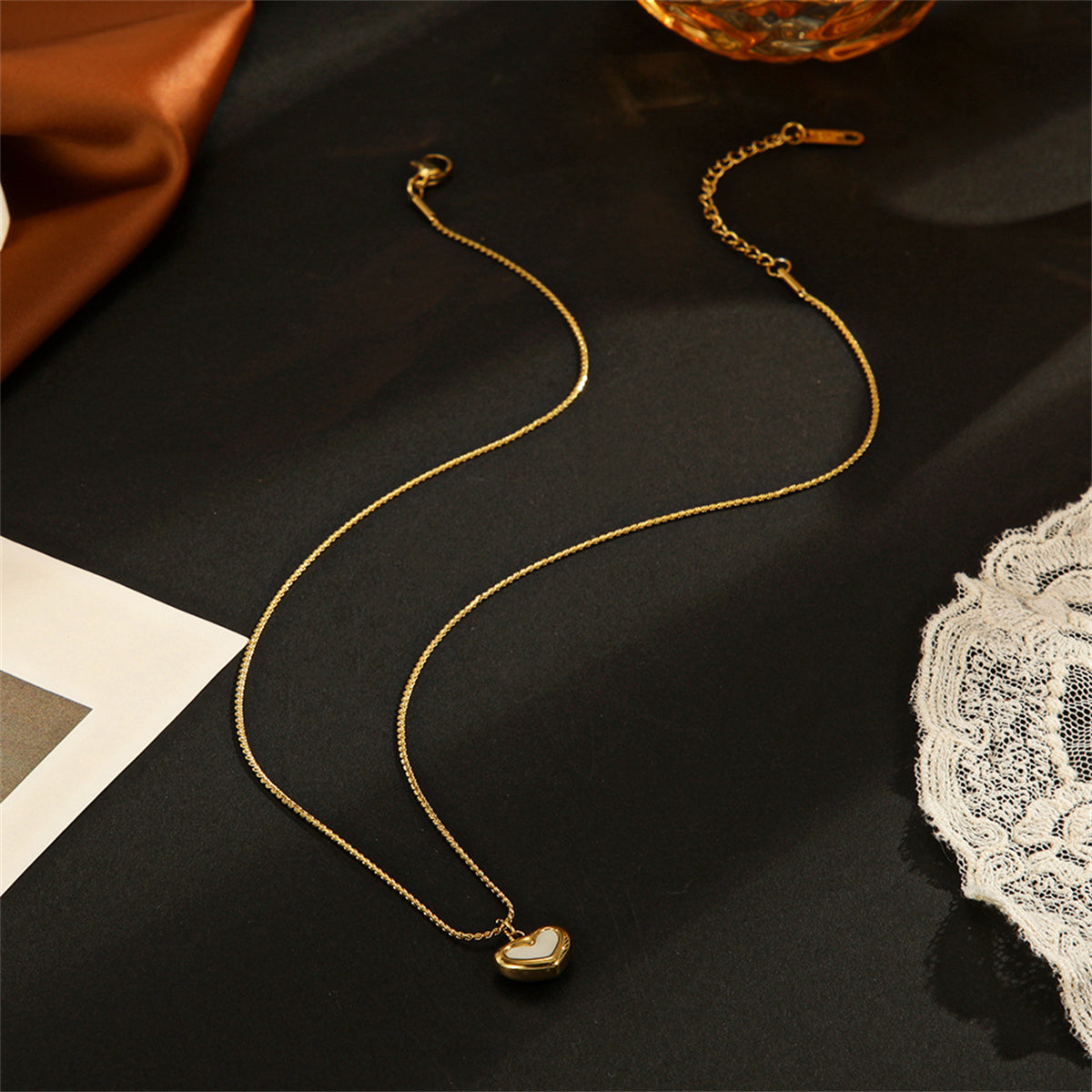 Shell and 18K Gold-Plated Heart Pendant Necklace, gold pendant necklace for women, dainty minimalist design, lifestyle look