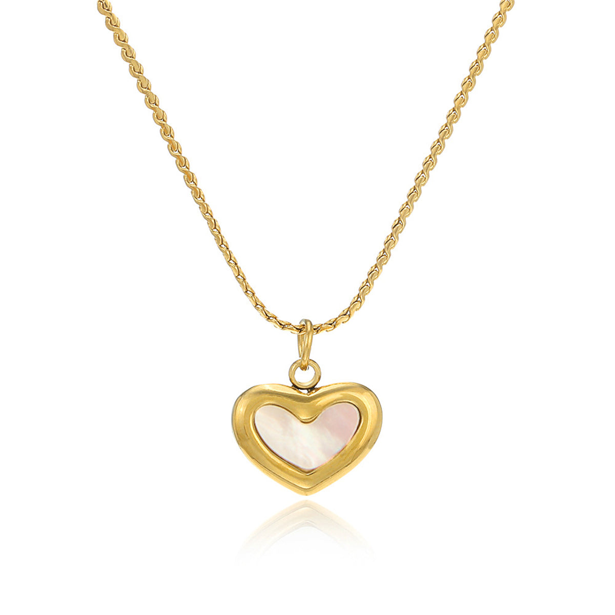 Shell and 18K Gold-Plated Heart Pendant Necklace, gold pendant necklace for women, dainty minimalist design, front view
