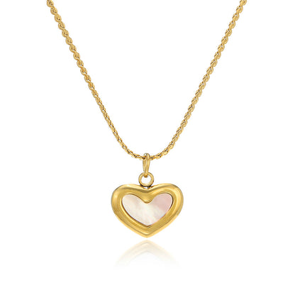 Shell and 18K Gold-Plated Heart Pendant Necklace, gold pendant necklace for women, dainty minimalist design, front view