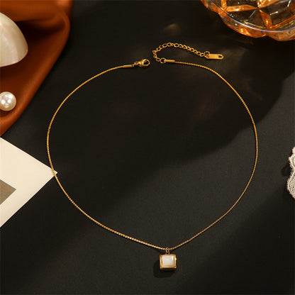 Shell and 18K Gold-Plated Square Pendant Necklace, gold pendant necklace for women, vintage-inspired design, lifestyle look