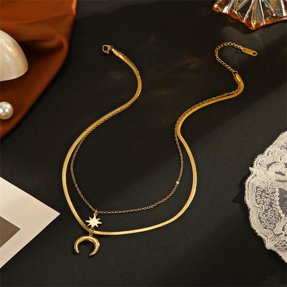 18K Gold-Plated Celestial Snake-Chain Layered Necklace, gold pendant necklace for women, detail close-up