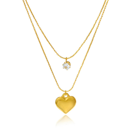 Cubic Zirconia and 18K Gold-Plated Heart Pendant Necklace Set, jewelry gift sets for women, front view