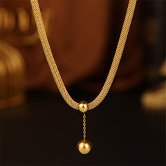 Elegant 18K gold-plated ball necklace featuring a delicate mesh chain and a stunning gold ball pendant.