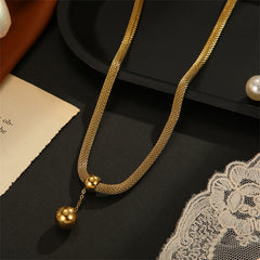 Stunning 18K gold-plated necklace with a chic ball pendant, complemented by a stylish mesh chain for a luxurious look.