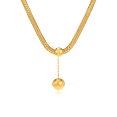 Dazzling 18K gold-plated ball pendant necklace on a mesh chain, perfect for adding sophistication to any outfit.