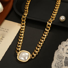 Pearl & 18K Gold-Plated Curb Chain Pendant Necklace