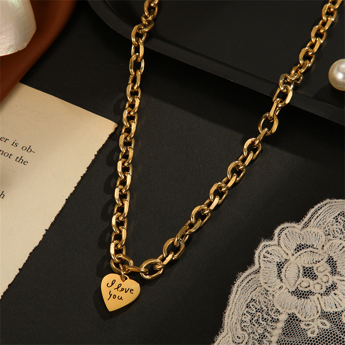 18K Gold-Plated 'I Love You' Heart Pendant Necklace