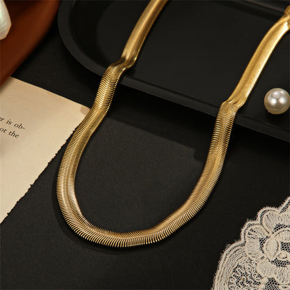 18K Gold-Plated Snake Chain Necklace, gold pendant necklace for women, dainty minimalist design, detail close-up