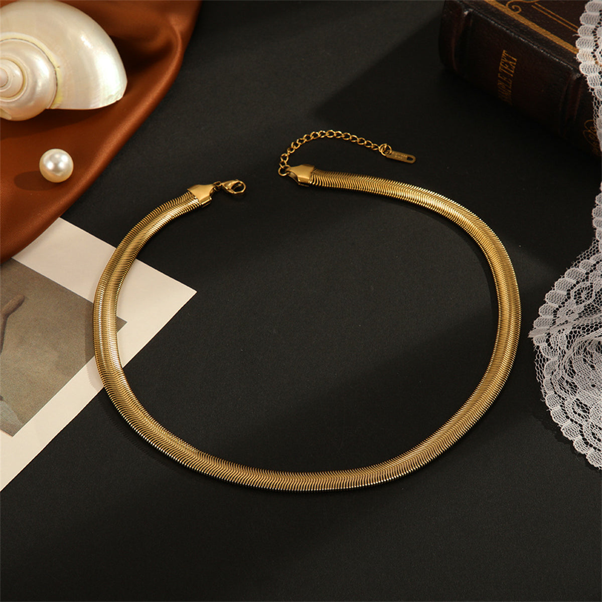 18K Gold-Plated Snake Chain Necklace, gold pendant necklace for women, dainty minimalist design, lifestyle look