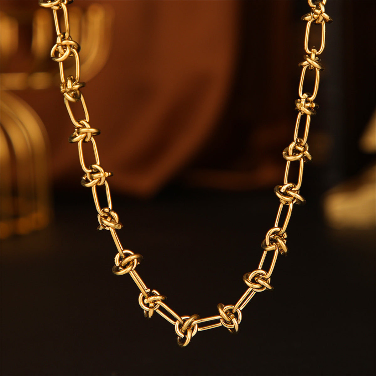 18K Gold-Plated Knot Station Necklace, gold pendant necklace for women, vintage-inspired design, styled look
