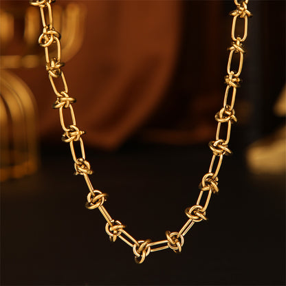 18K Gold-Plated Knot Station Necklace, gold pendant necklace for women, vintage-inspired design, styled look