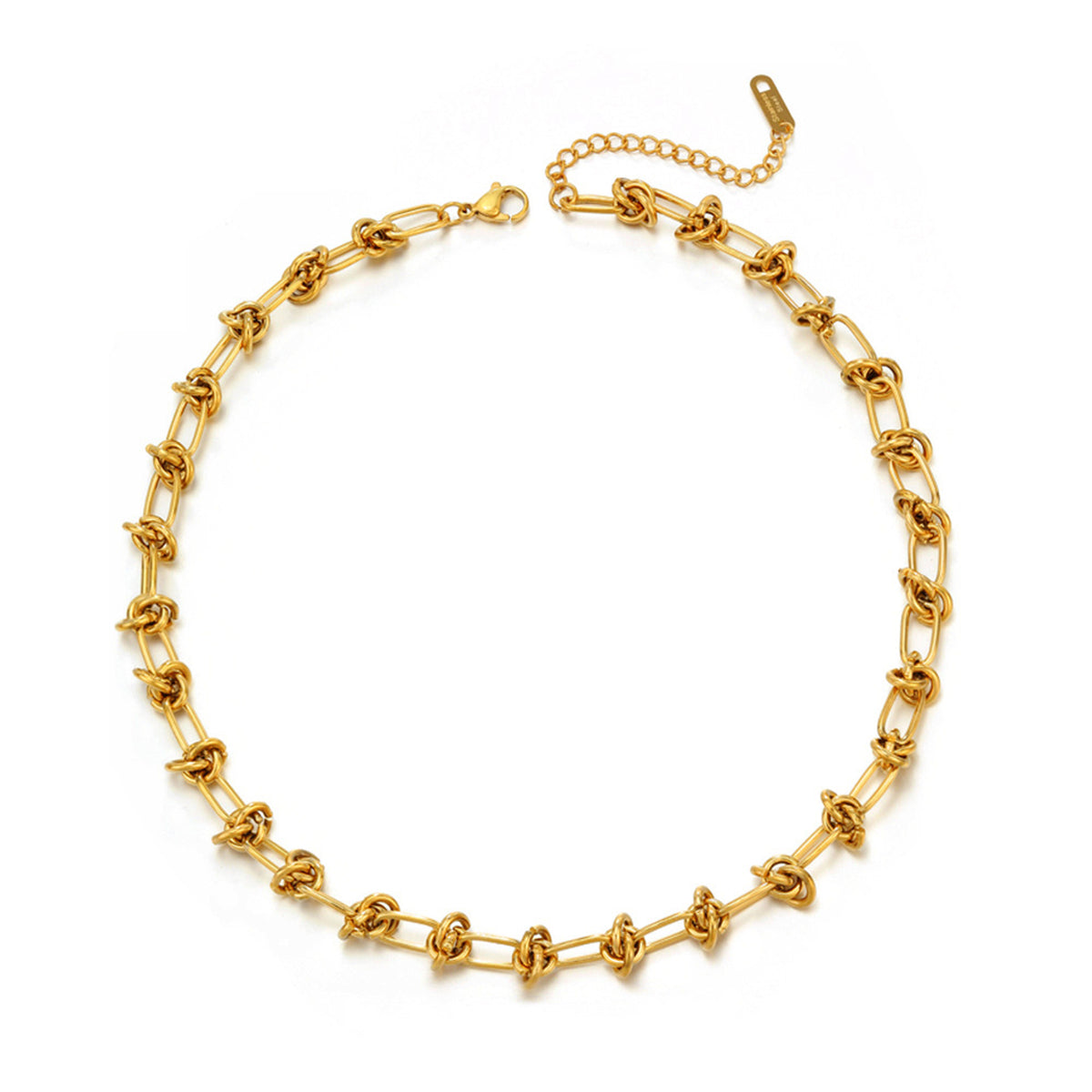 18K Gold-Plated Knot Station Necklace, gold pendant necklace for women, vintage-inspired design, front view