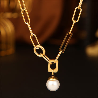 Pearl and 18K Gold-Plated Chain Pendant Necklace, gold pendant necklace for women, everyday style, lifestyle look